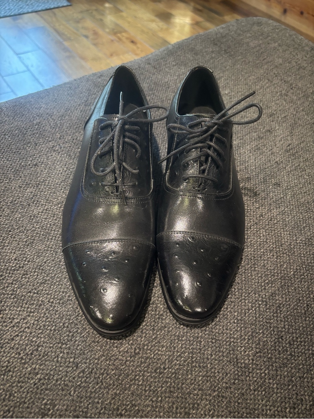 NEW Asher Green Classic Men’s Black Leather Cap-Toe Oxford Dress Shoes Size 8